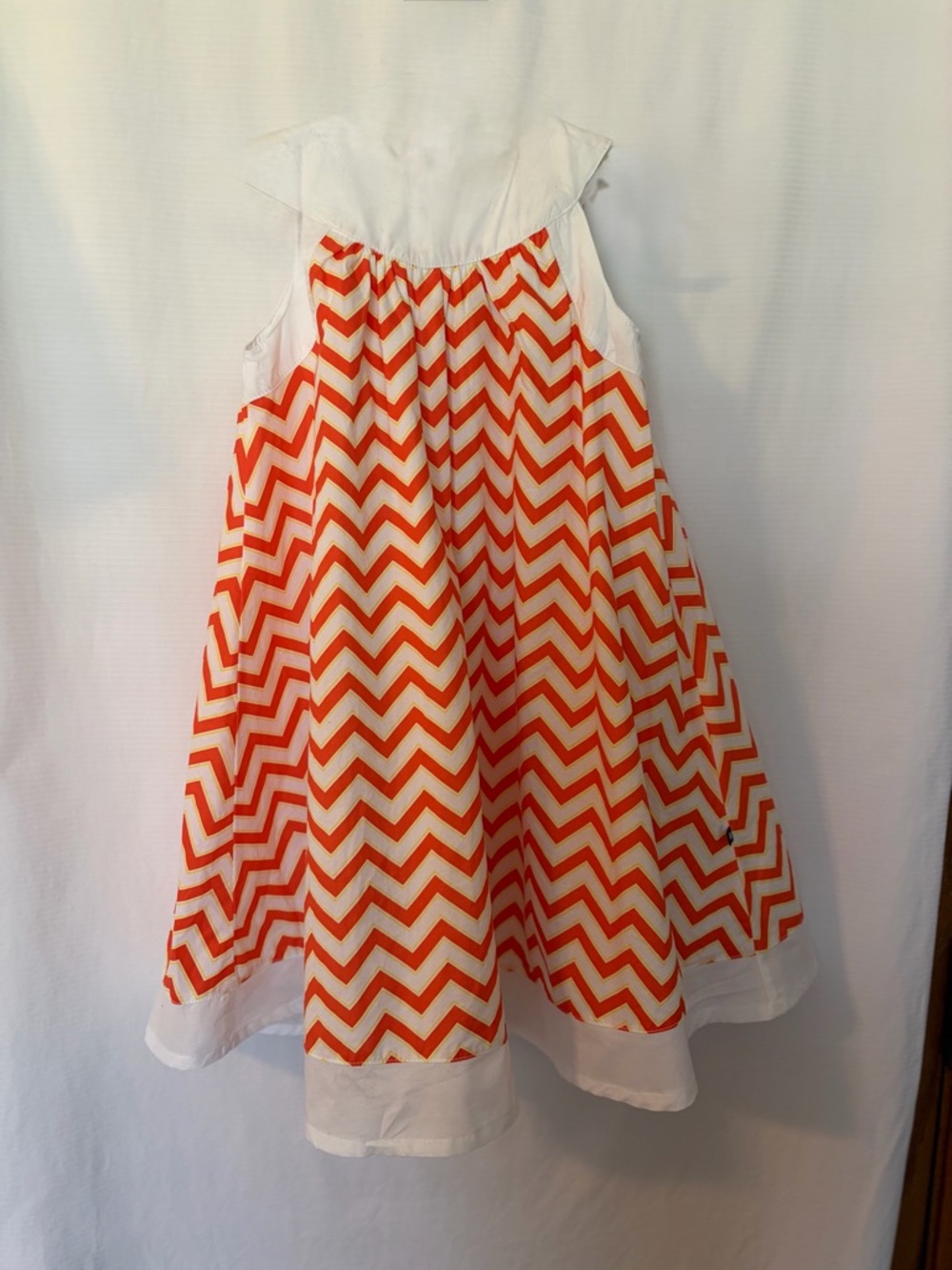 Toobydoo White and Orange Chevron Sleeveless Dress